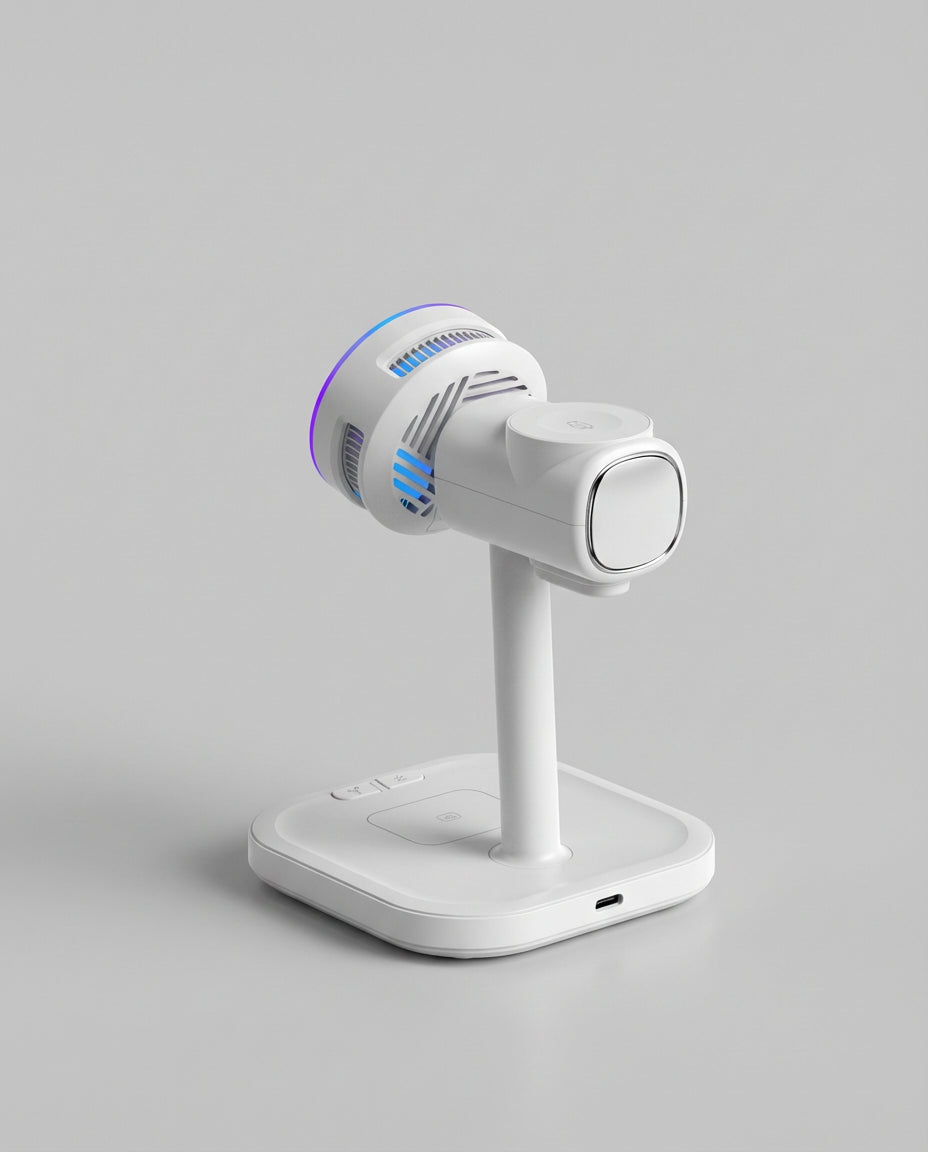 Schlussel white 3-in-1 wireless charging station for iPhone, Apple Watch, and AirPods.