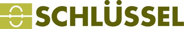 The official horizontal brand logo for Schlüssel, featuring a light green rectangular emblem on the left and the word 'SCHLÜSSEL' written in bold dark green sans-serif capital letters on the right